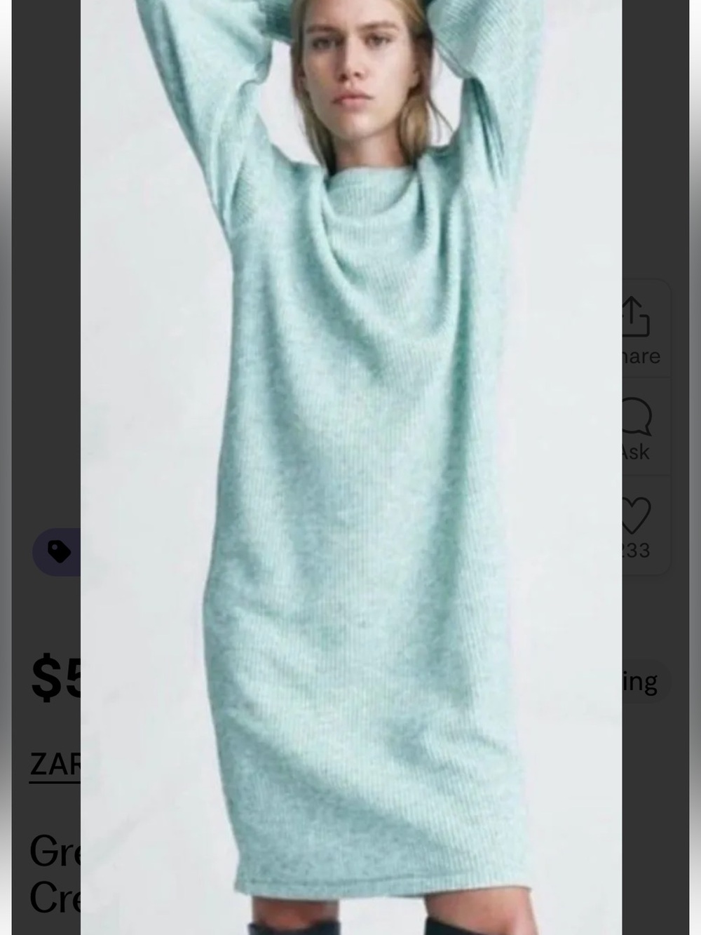 Zara Mint Ribbed Knit dress
